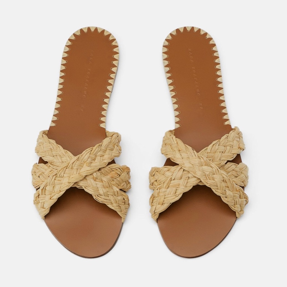 NWT Zara raffia slide sandals size 38